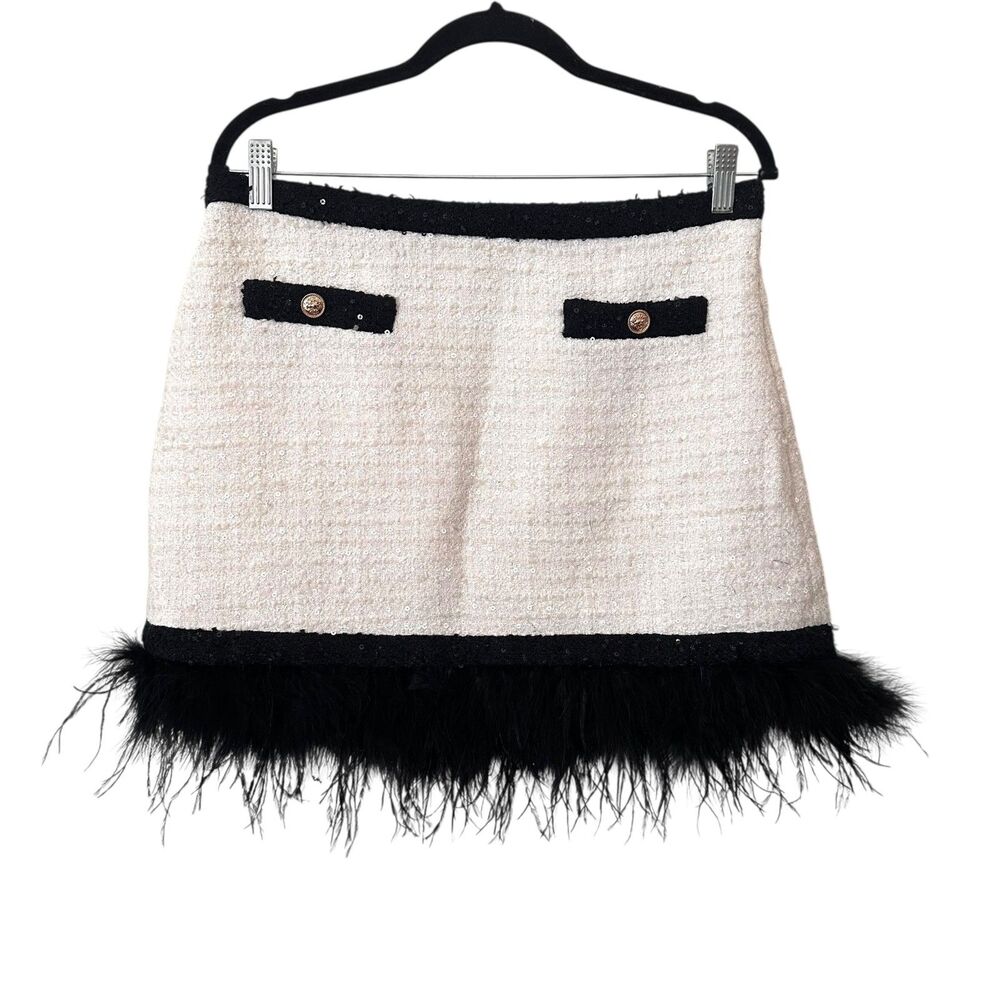 SAYLOR Cressida Tweed Feathered‎ Mini Skirt NWT Large - Picture 2 of 6